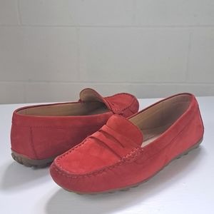 Ecco red leather slip on driving moccasin loafer sz38 sz7.5